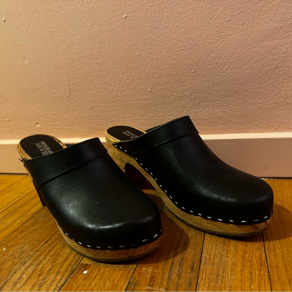 American Apparel Wood and Leather Clogs